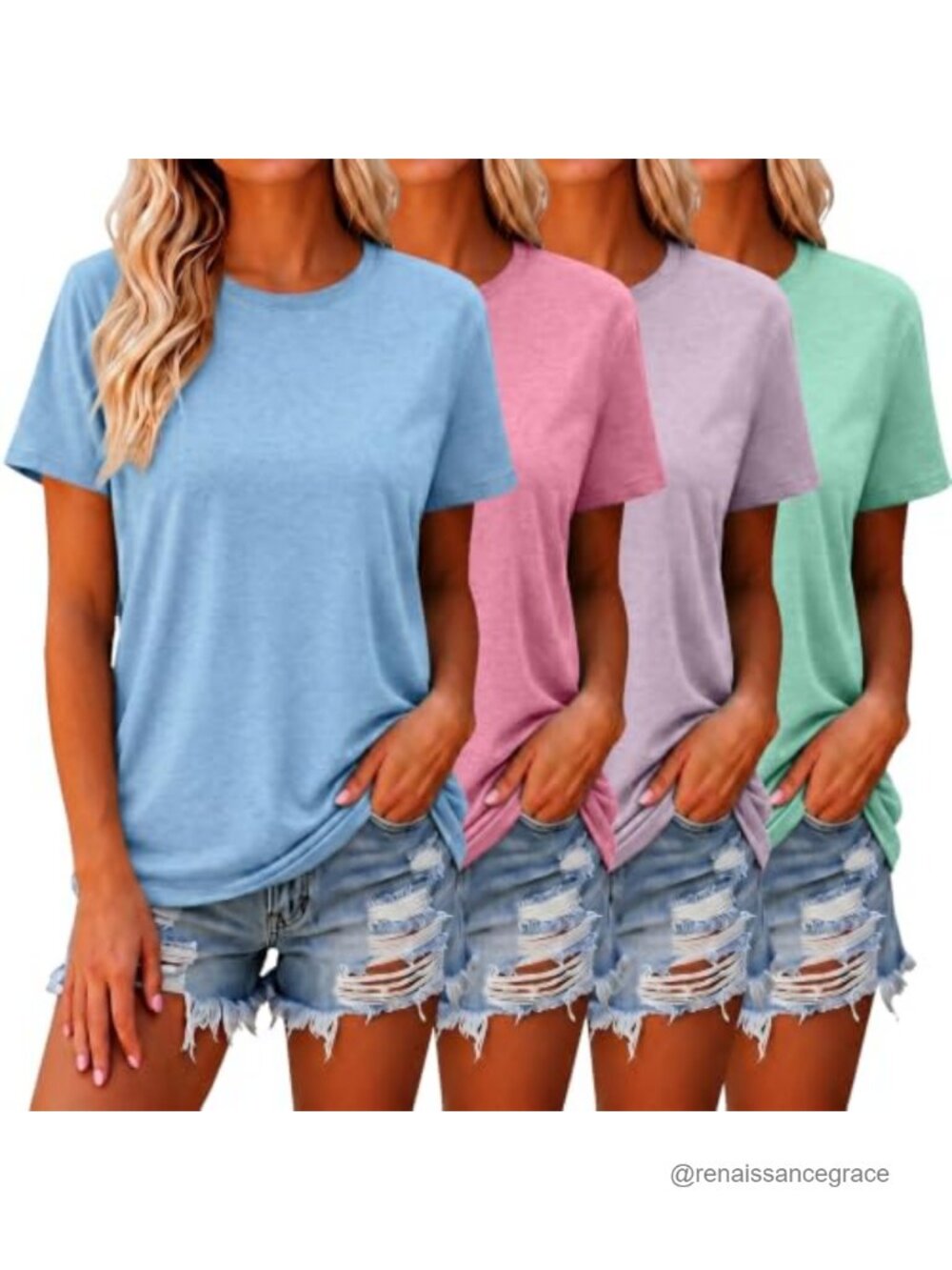 Women's 4-Pack Cotton Blend Crewneck Short Sleeve T-Shirts Comfortable Fit